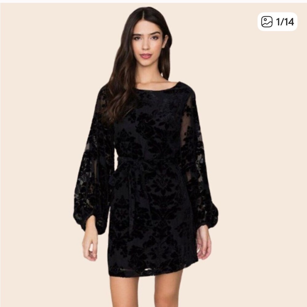 Anthropologie Yumi Kim Bellflower Black Velvet Mini Dress Size Large